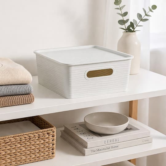 Simplify Gray with White Wave Pattern Storage Box